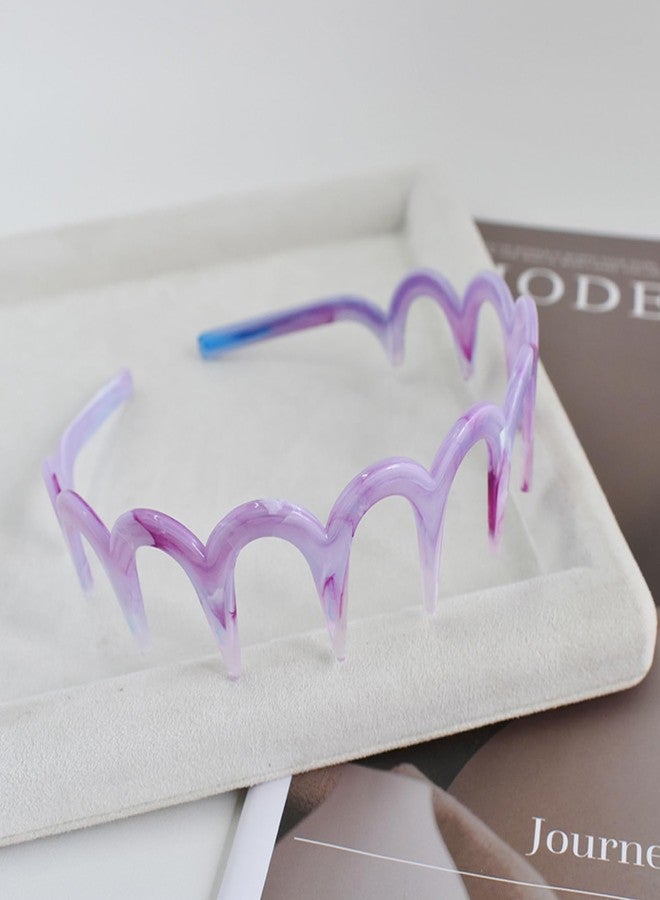 Spenlly 2Pcs Zig Zag Headbands for Women Girls, Plastic Shark Tooth Hair Comb Fashion Non Slip Teeth Hair Accessories (Pink Purple, One Size) - Image 4